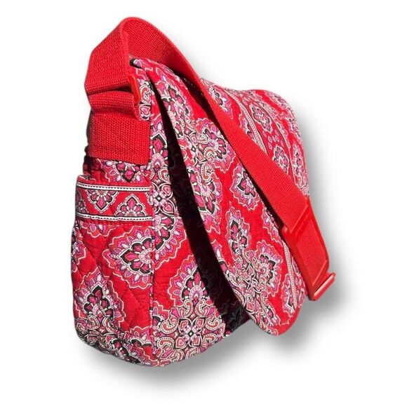 Vera Bradley Frankly Scarlet Messenger Bag Red Pink Quilted Tote Laptop Boho - Picture 7 of 14